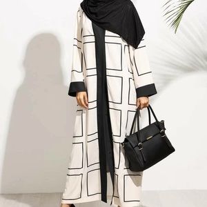 Apricot Geo Print Contrast Trim Maxi Duster Coat